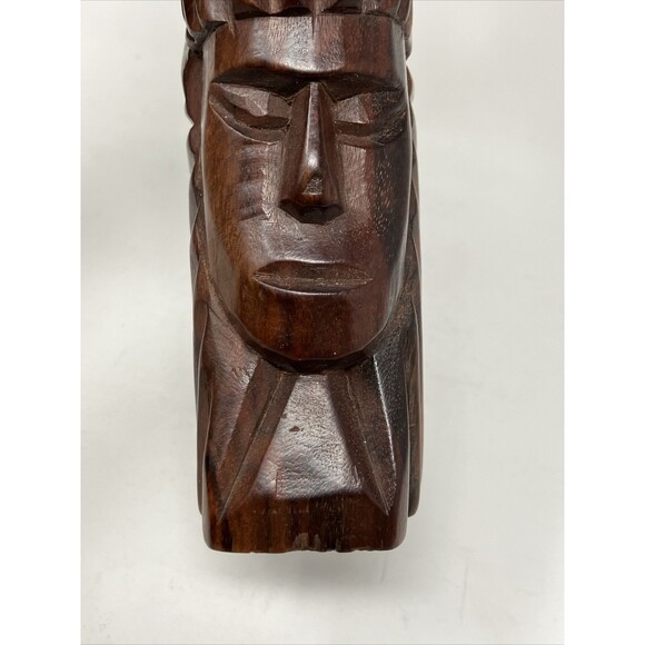 Hand Carved Tribal Tiki Face Bust Statue BRAZIL South America Heavy Wood Vintage - Picture 9 of 16